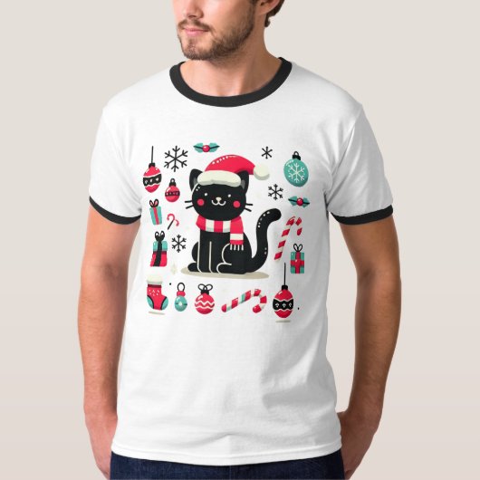 Kerstzwarte kat t-shirt (Voorkant)