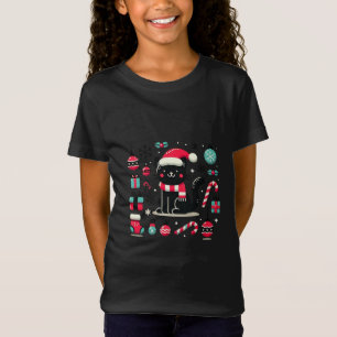 Kerstzwarte kat t-shirt