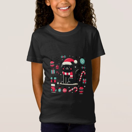 Kerstzwarte kat t-shirt (Voorkant)