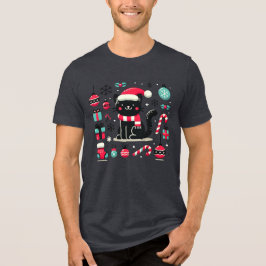 Kerstzwarte kat Tri-Blend shirt