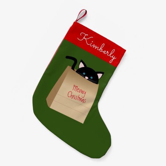 Kerstzwarte kat uit de tas kleine kerstsok (Voorkant (Hangend))
