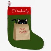 Kerstzwarte kat uit de tas kleine kerstsok (Voorkant)