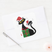 Kerstzwarte kat vierkante sticker (Envelop)