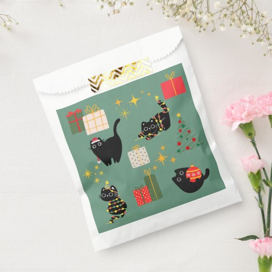 Kerstzwarte katten bedankzakje (Gezegeld)