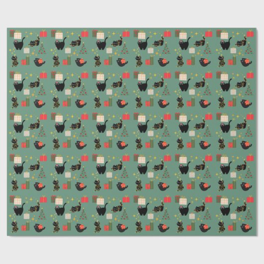 Kerstzwarte katten cadeaupapier (Vlak)