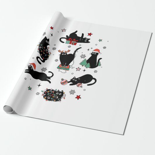 Kerstzwarte katten cadeaupapier (Uitgerold)