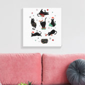 Kerstzwarte katten canvas afdruk (Insitu (Woonkamer))