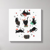 Kerstzwarte katten canvas afdruk (Voorkant)