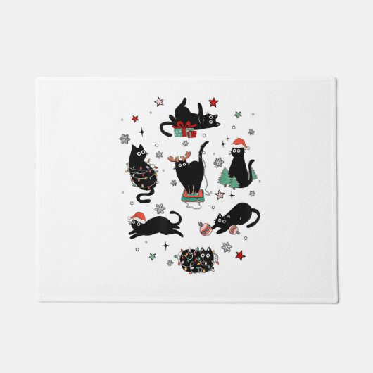 Kerstzwarte katten deurmat (Voorkant)
