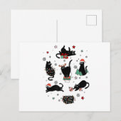 Kerstzwarte katten feestdagenkaart (Voorkant / Achterkant)