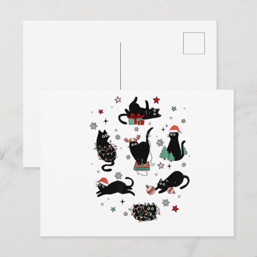 Kerstzwarte katten feestdagenkaart (Voorkant / Achterkant)