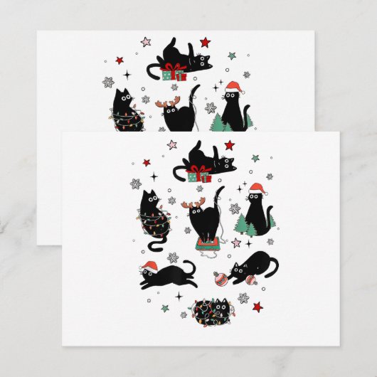 Kerstzwarte katten feestdagenkaart (Voorkant / Achterkant)