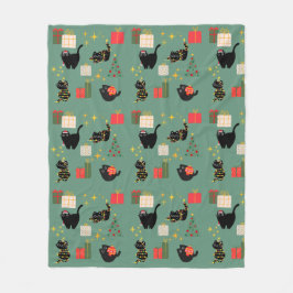 Kerstzwarte katten fleece deken