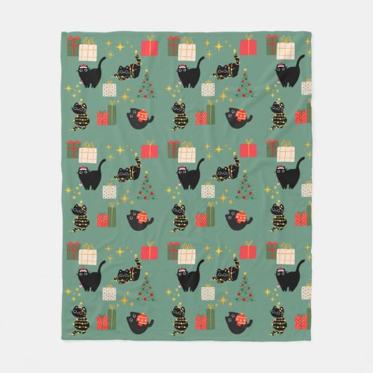Kerstzwarte katten fleece deken (Voorkant)
