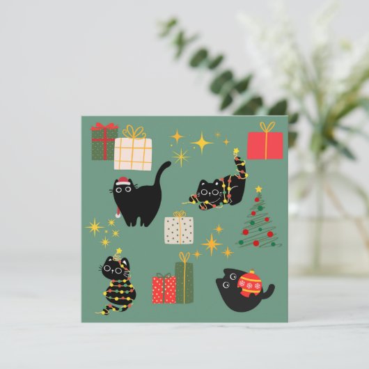 Kerstzwarte katten kaart (Staand voorkant)