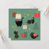 Kerstzwarte katten kaart (Voorkant / Achterkant in situ)