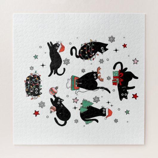 Kerstzwarte katten legpuzzel (Horizontaal)
