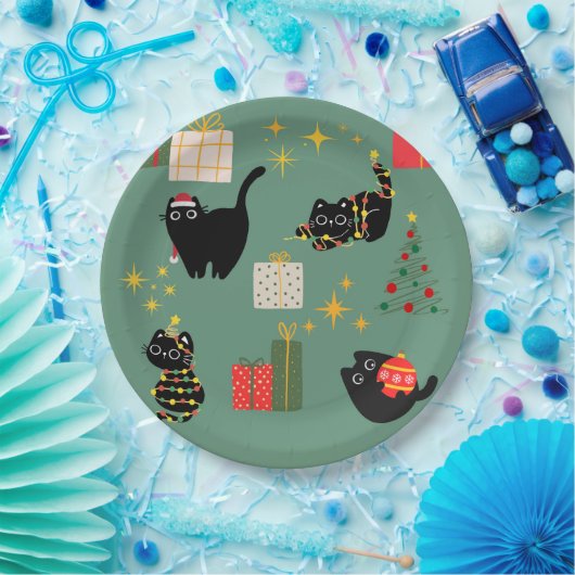 Kerstzwarte katten papieren bordje (Feest)