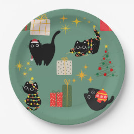 Kerstzwarte katten papieren bordje