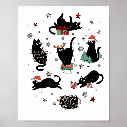 Kerstzwarte katten poster (Voorkant)