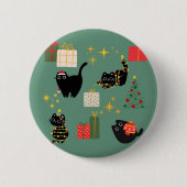 Kerstzwarte katten ronde button 5,7 cm (Voorkant)