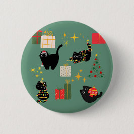 Kerstzwarte katten ronde button 5,7 cm