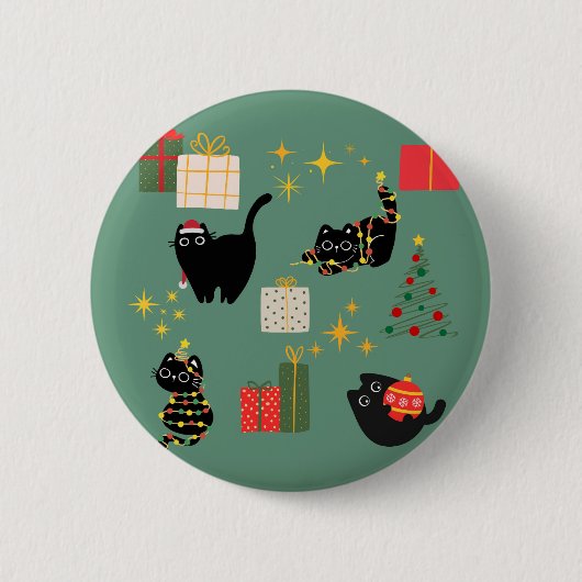 Kerstzwarte katten ronde button 5,7 cm (Voorkant)
