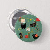Kerstzwarte katten ronde button 5,7 cm (Voorkant /achterkant)