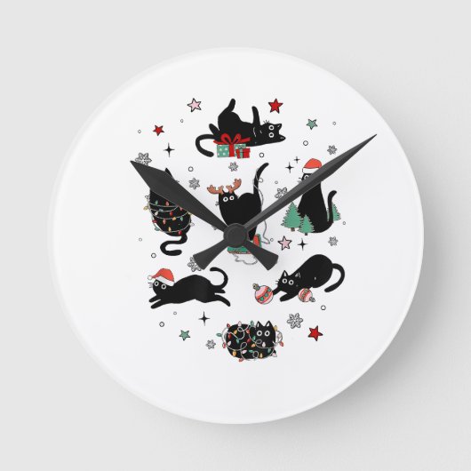 Kerstzwarte katten ronde klok (Voorkant)