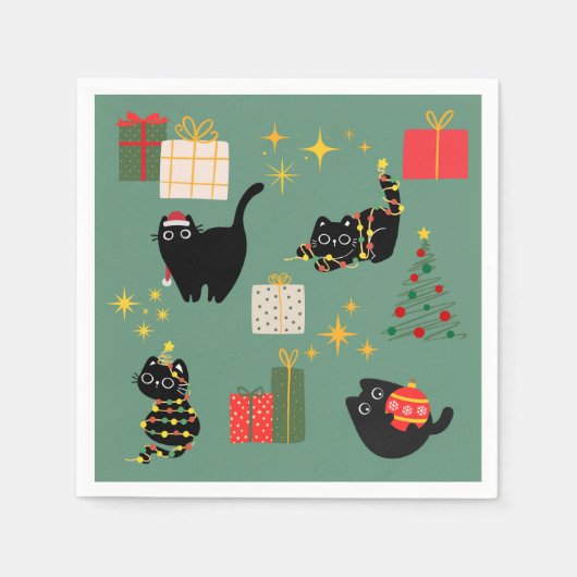 Kerstzwarte katten servet (Voorkant)