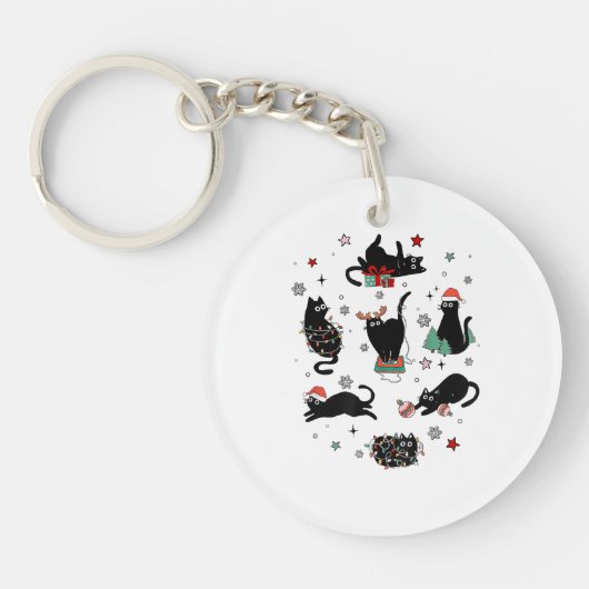 Kerstzwarte katten sleutelhanger (Voorkant)