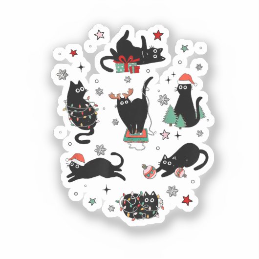 Kerstzwarte katten sticker (Voorkant)