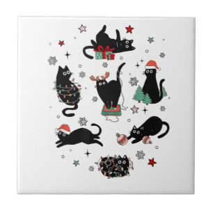Kerstzwarte katten tegeltje