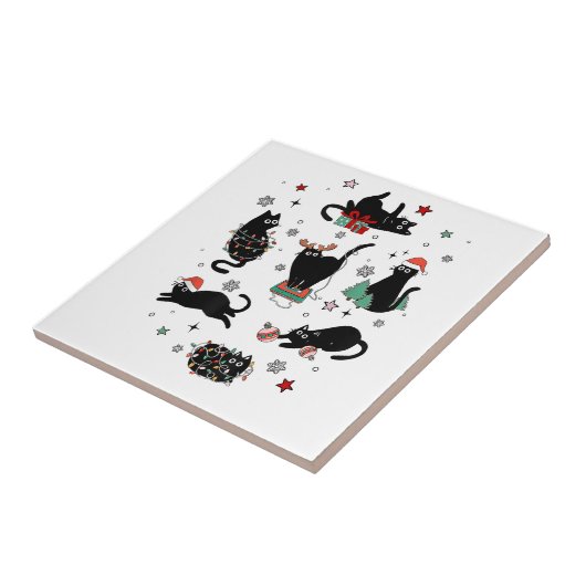 Kerstzwarte katten tegeltje (Zijkant)