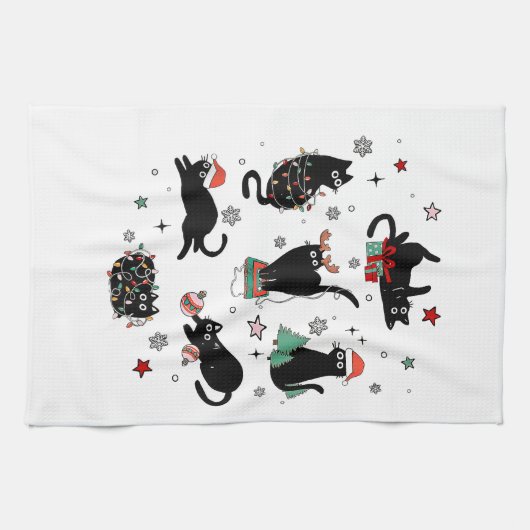 Kerstzwarte katten theedoek (Horizontaal)