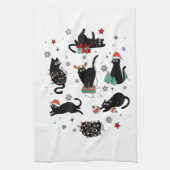 Kerstzwarte katten theedoek (Verticaal)