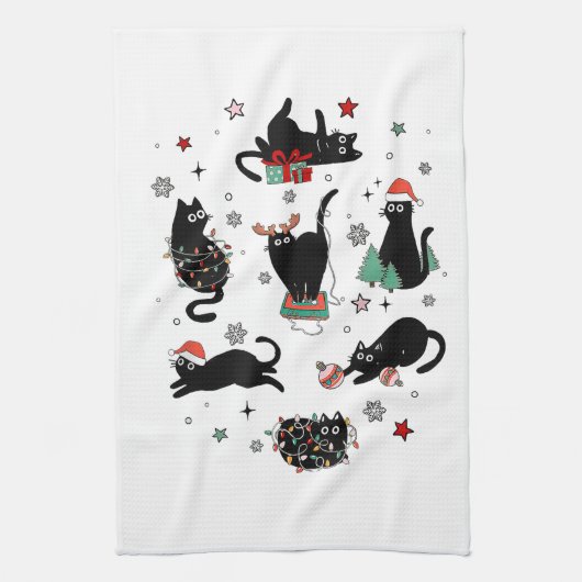 Kerstzwarte katten theedoek (Verticaal)