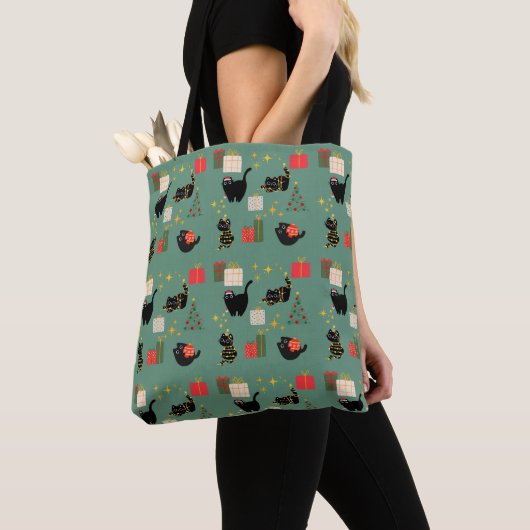 Kerstzwarte katten tote bag (Dichtbij)