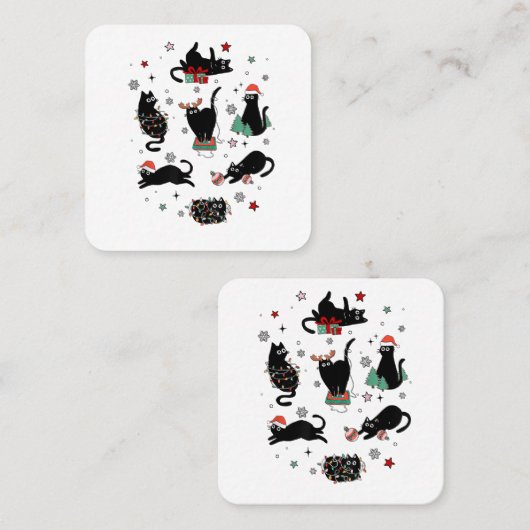 Kerstzwarte katten vierkante visitekaartje (Voorkant / Achterkant)