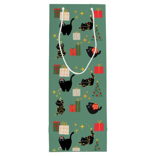 Kerstzwarte katten wijn cadeautas (Achterkant)