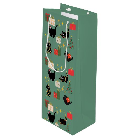 Kerstzwarte katten wijn cadeautas (Voorkant Gekanteld)