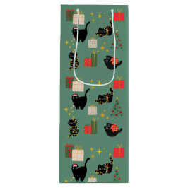 Kerstzwarte katten wijn cadeautas