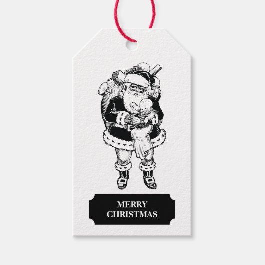 Kerstzwarte  Kerstman, witte Kerstman en Baby Cadeaulabel (Voorkant)
