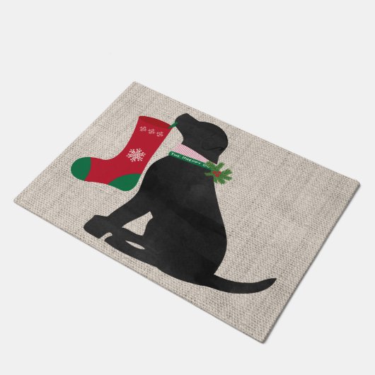 Kerstzwarte lab Preppy Dog Deurmat (Schuin)