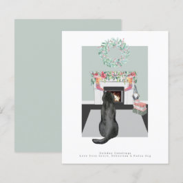 Kerstzwarte labrador Dog Fireplace Scene
