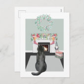 Kerstzwarte labrador Dog Fireplace Scene Feestdagenkaart (Voorkant / Achterkant)