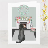 Kerstzwarte labrador Dog Fireplace Scene Kaart (Gele Bloem)