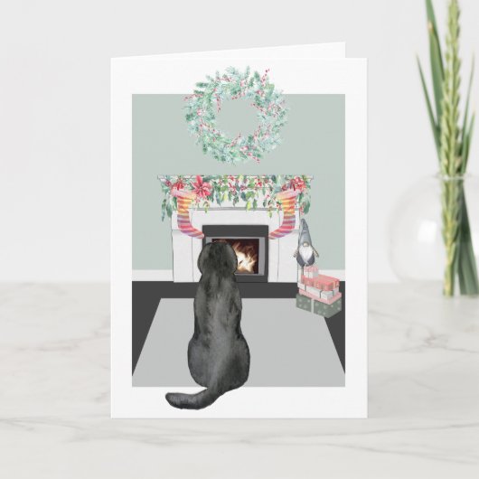 Kerstzwarte labrador Dog Fireplace Scene Kaart (Voorkant)