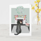 Kerstzwarte labrador Dog Fireplace Scene Kaart (Gele Bloem)