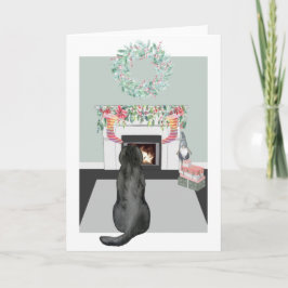 Kerstzwarte labrador Dog Fireplace Scene Kaart
